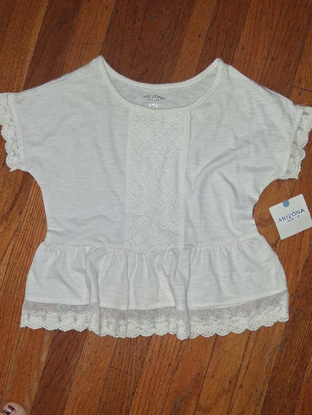 Arizona Jean Company Girls' Cream Lace-Trim Peplum Tee